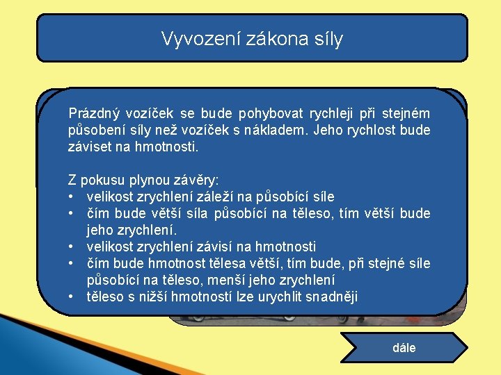 Vyvození zákona síly Jak bude situace vypadat, jestliže použijeme k Prázdný vozíček se bude