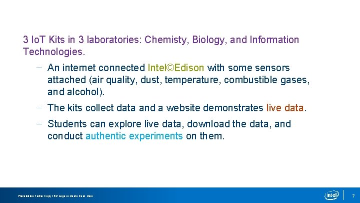 3 Io. T Kits in 3 laboratories: Chemisty, Biology, and Information Technologies. – An