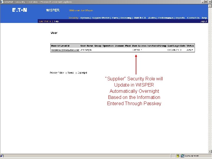 “Supplier” Security Role will Update in WISPER Automatically Overnight Based on the Information Entered