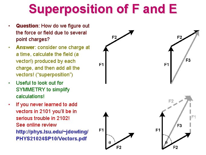 Superposition of F and E • Question: How do we figure out the force