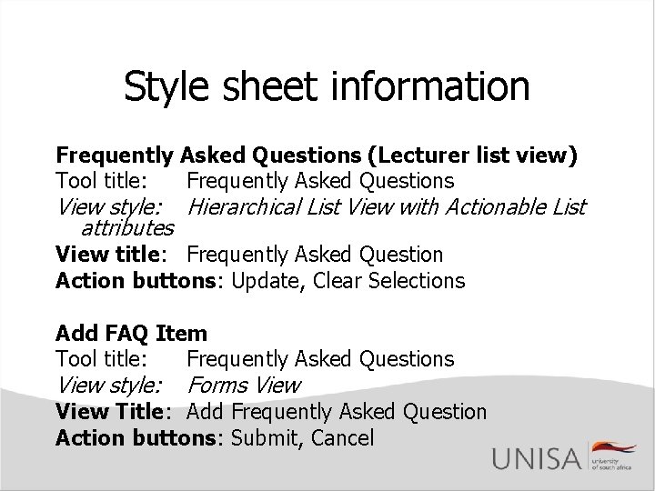 Style sheet information Frequently Asked Questions (Lecturer list view) Tool title: Frequently Asked Questions Style sheet information Frequently Asked Questions (Lecturer list view) Tool title: Frequently Asked Questions