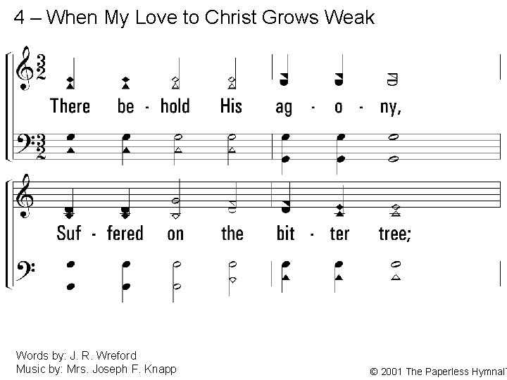 4 – When My Love to Christ Grows Weak 4. There behold His agony,