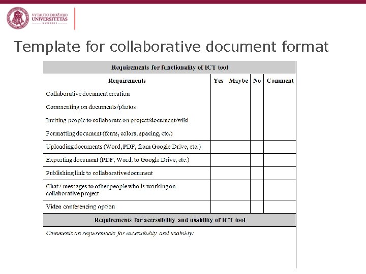 Template for collaborative document format 