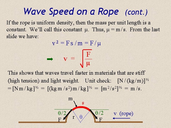 Wave Speed on a Rope (cont. ) If the rope is uniform density, then