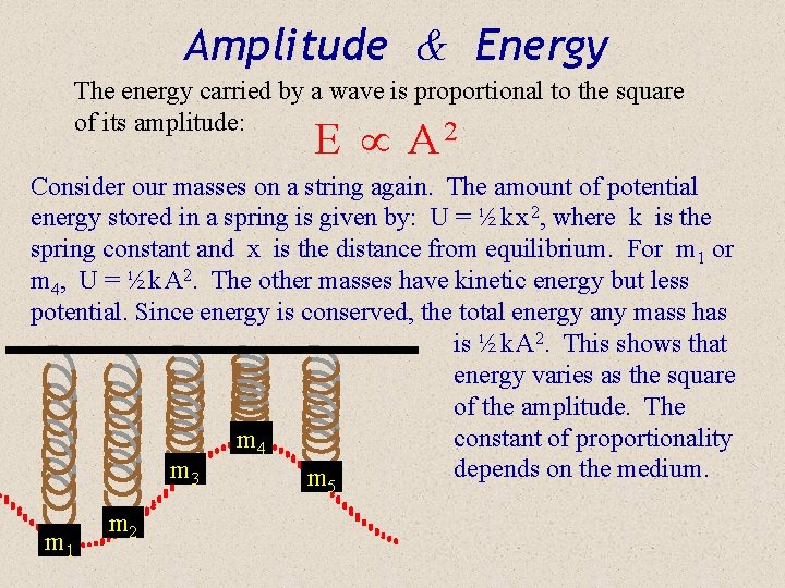 Amplitude & Energy The energy carried by a wave is proportional to the square
