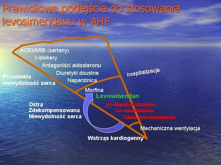 Prawidłowe podejście do stosowania levosimendanu w AHF ACEi/ARB (sartany) b-blokery Antagoniści aldosteronu Diuretyki doustne Prawidłowe podejście do stosowania levosimendanu w AHF ACEi/ARB (sartany) b-blokery Antagoniści aldosteronu Diuretyki doustne