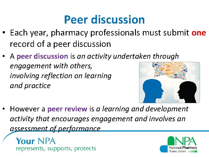Peer discussion • Each year, pharmacy professionals must submit one record of a peer