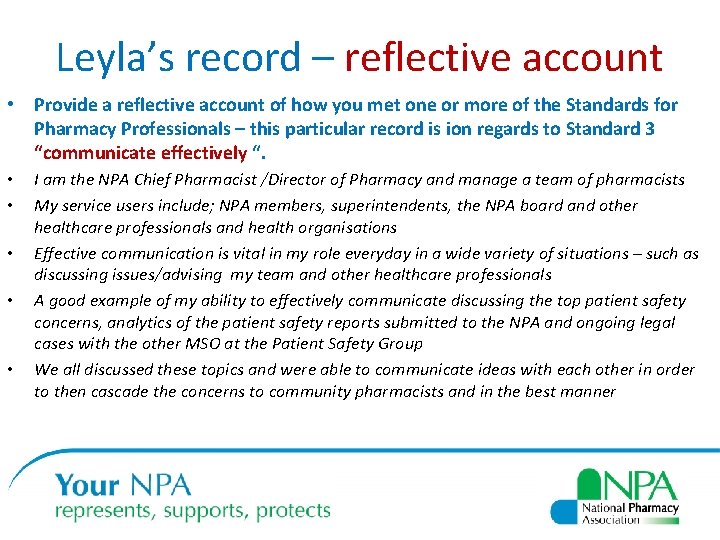 Leyla’s record – reflective account • Provide a reflective account of how you met