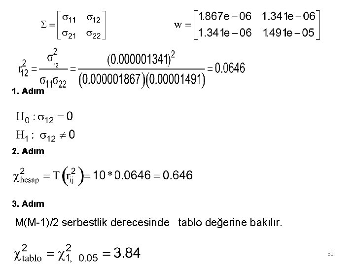 1. Adım 2. Adım 3. Adım M(M-1)/2 serbestlik derecesinde tablo değerine bakılır. 31 