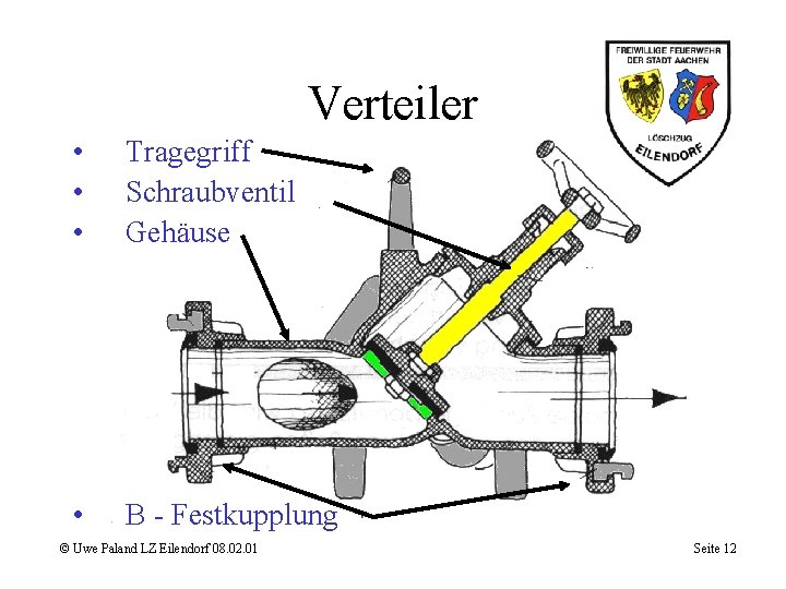 Verteiler • • • Tragegriff Schraubventil Gehäuse • B - Festkupplung © Uwe Paland