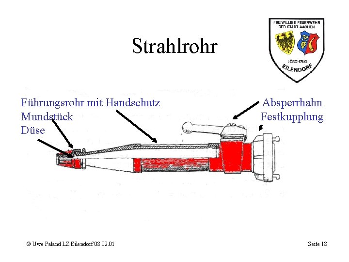 Strahlrohr Führungsrohr mit Handschutz Mundstück Düse © Uwe Paland LZ Eilendorf 08. 02. 01