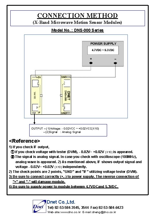 CONNECTION METHOD (X-Band Microwave Motion Sensor Modules) Model No. : DNS-000 Series OUTPUT –