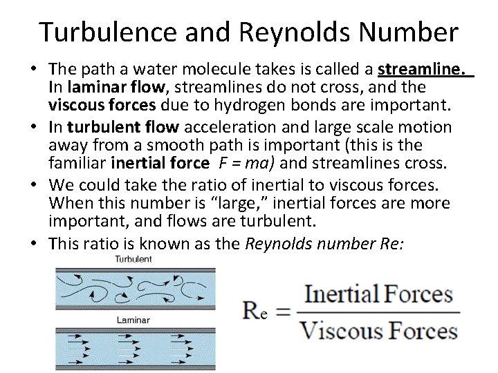 Turbulence and Reynolds Number • The path a water molecule takes is called a