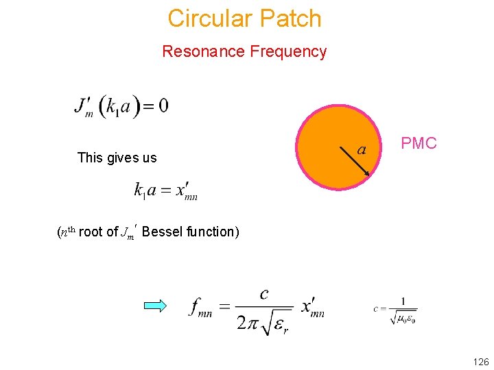 Circular Patch Resonance Frequency This gives us a PMC (nth root of Jm Bessel