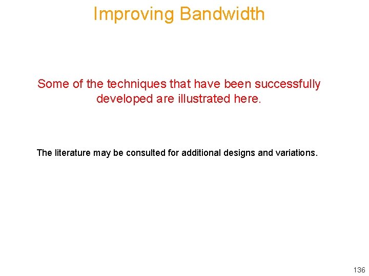 Improving Bandwidth Some of the techniques that have been successfully developed are illustrated here.