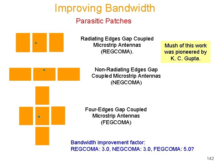 Improving Bandwidth Parasitic Patches Radiating Edges Gap Coupled Microstrip Antennas (REGCOMA). Mush of this