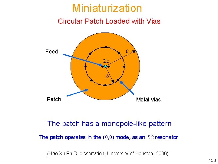 Miniaturization Circular Patch Loaded with Vias c Feed 2 a b Patch Metal vias