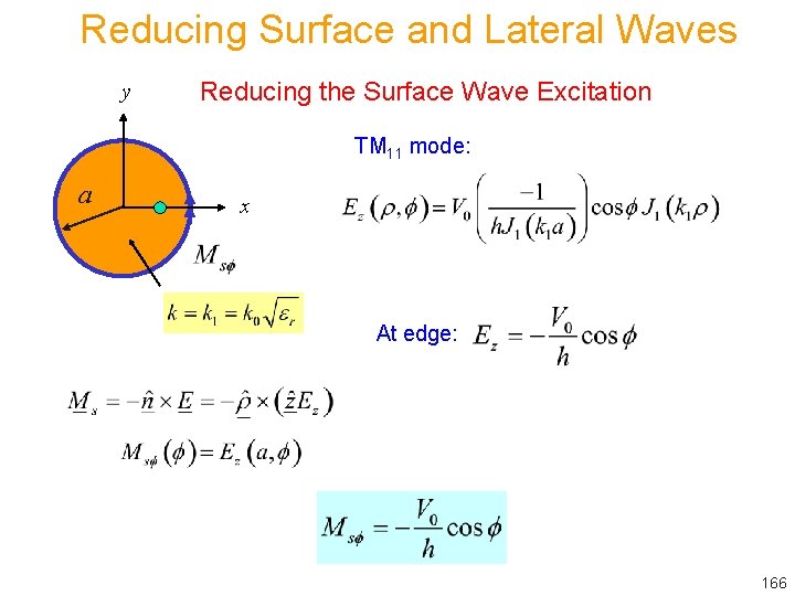 Reducing Surface and Lateral Waves y Reducing the Surface Wave Excitation TM 11 mode: