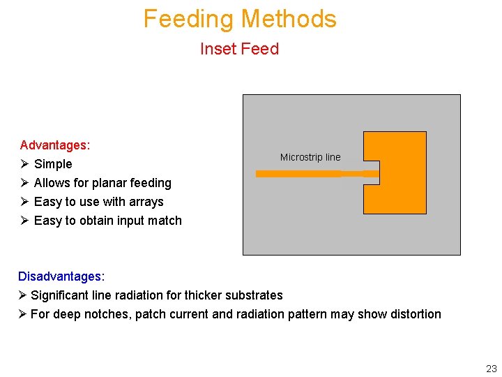 Feeding Methods Inset Feed Advantages: Ø Simple Ø Allows for planar feeding Ø Easy