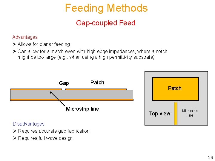 Feeding Methods Gap-coupled Feed Advantages: Ø Allows for planar feeding Ø Can allow for