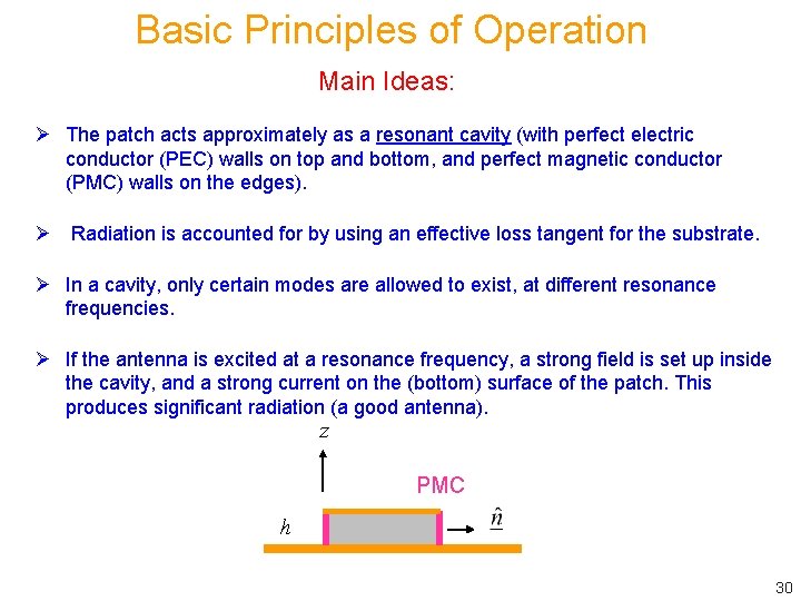 Basic Principles of Operation Main Ideas: Ø The patch acts approximately as a resonant