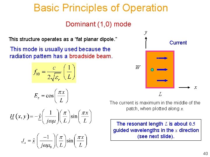 Basic Principles of Operation Dominant (1, 0) mode y This structure operates as a