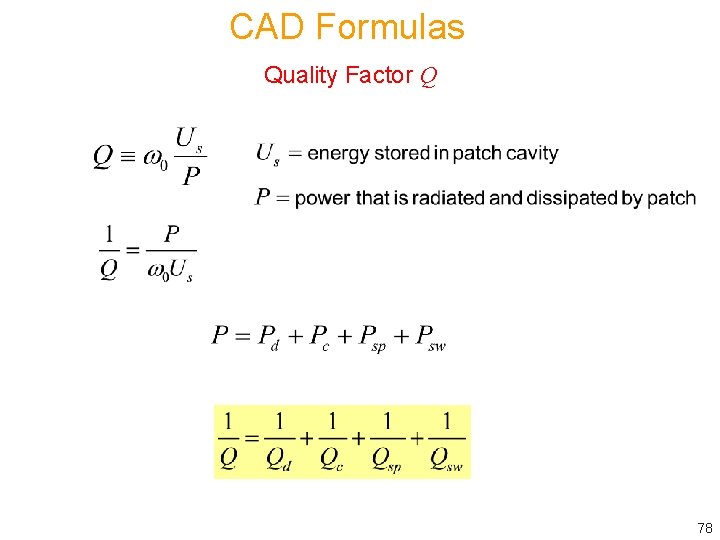 CAD Formulas Quality Factor Q 78 