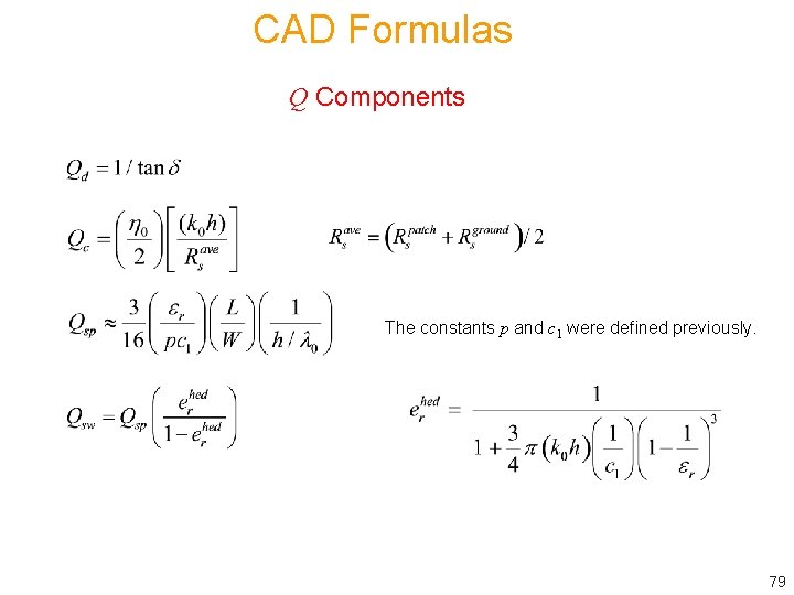 CAD Formulas Q Components The constants p and c 1 were defined previously. 79