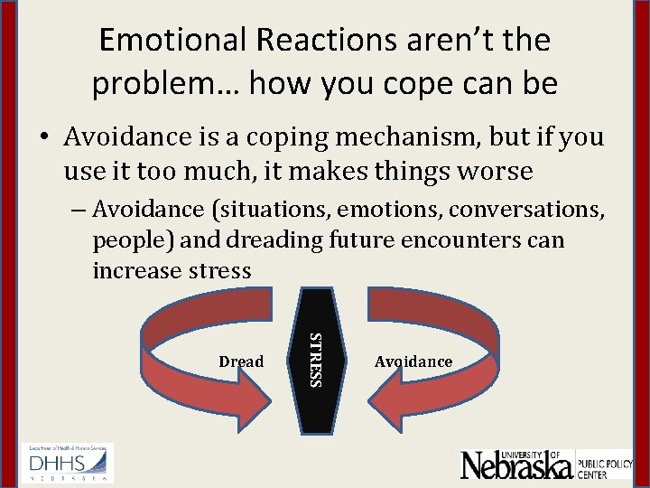 Emotional Reactions aren’t the problem… how you cope can be • Avoidance is a