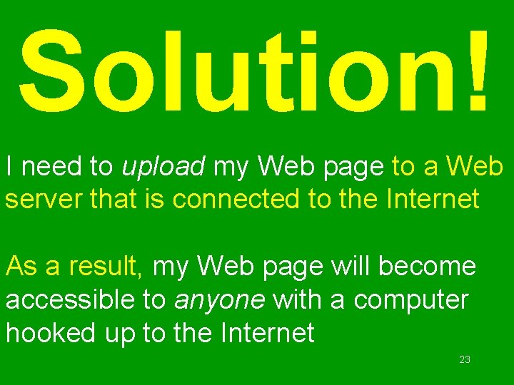 Solution! I need to upload my Web page to a Web server that is