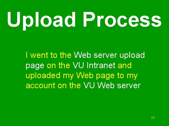 Upload Process I went to the Web server upload page on the VU Intranet