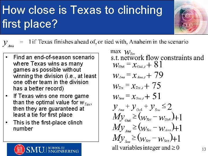 How close is Texas to clinching first place? • Find an end-of-season scenario where