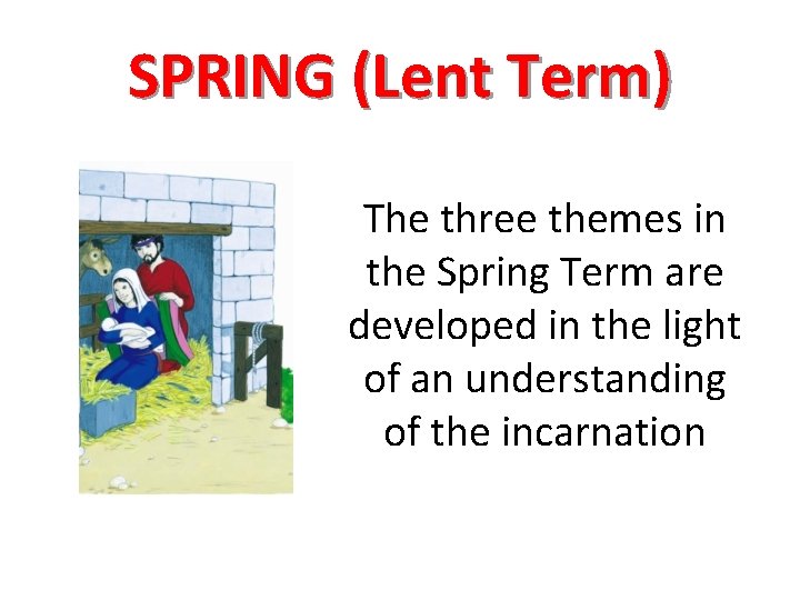 SPRING (Lent Term) The three themes in the Spring Term are developed in the