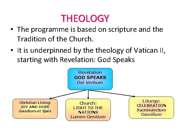 THEOLOGY • The programme is based on scripture and the Tradition of the Church.