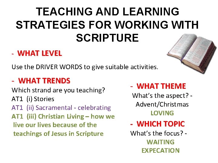 TEACHING AND LEARNING STRATEGIES FOR WORKING WITH SCRIPTURE - WHAT LEVEL Use the DRIVER