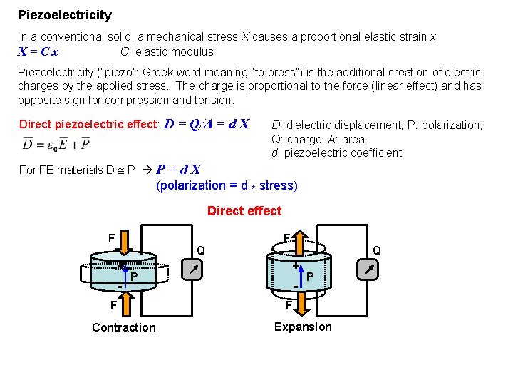 Piezoelectricity In a conventional solid, a mechanical stress X causes a proportional elastic strain