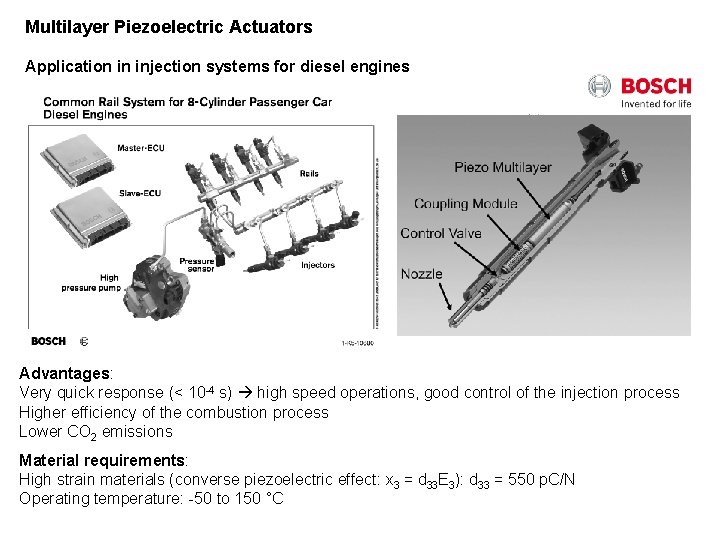 Multilayer Piezoelectric Actuators Application in injection systems for diesel engines Advantages: Very quick response