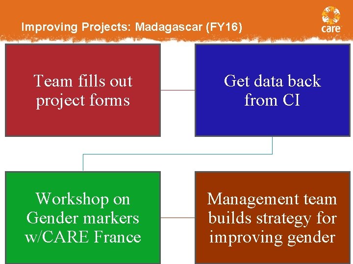 Improving Projects: Madagascar (FY 16) Team fills out project forms Get data back from