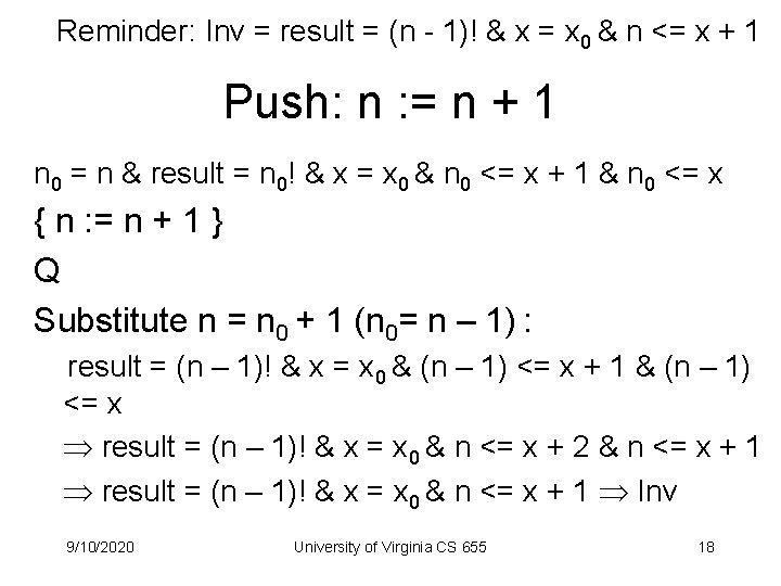 Reminder: Inv = result = (n - 1)! & x = x 0 &