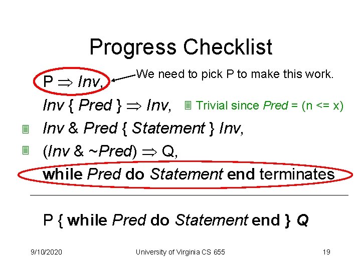 Progress Checklist We need to pick P to make this work. P Inv, Inv