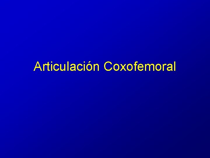Articulación Coxofemoral Articulación Coxofemoral