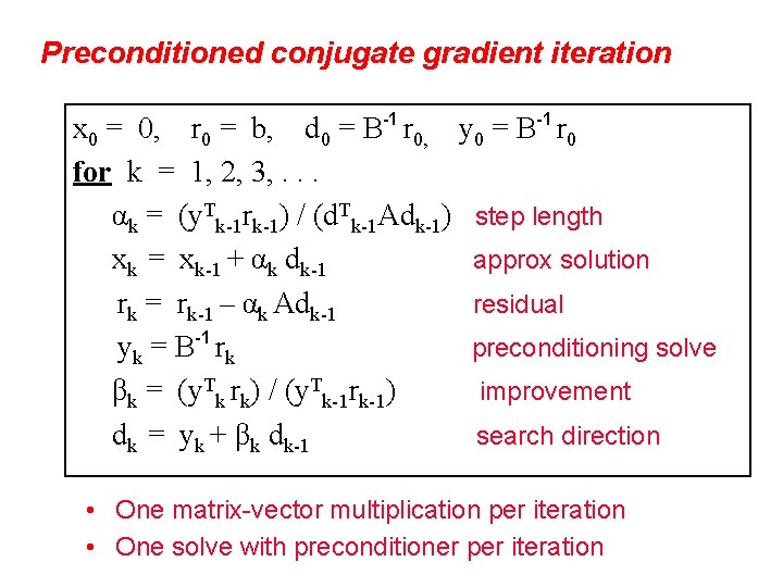 Preconditioned conjugate gradient iteration x 0 = 0, r 0 = b, d 0