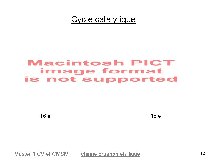 Cycle catalytique 16 e- Master 1 CV et CMSM 18 e- chimie organométallique 12