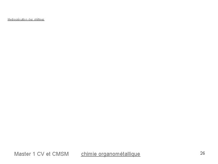 Hydrogénation des oléfines Master 1 CV et CMSM chimie organométallique 26 