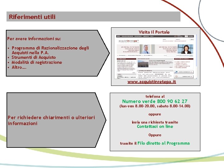 Riferimenti utili Visita il Portale Per avere informazioni su: • Programma di Razionalizzazione degli
