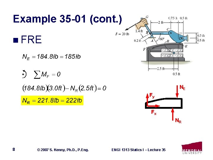 Example 35 -01 (cont. ) n FRE NE Fy Fx NR 8 © 2007