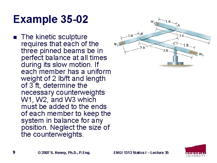 Example 35 -02 n 9 The kinetic sculpture requires that each of the three