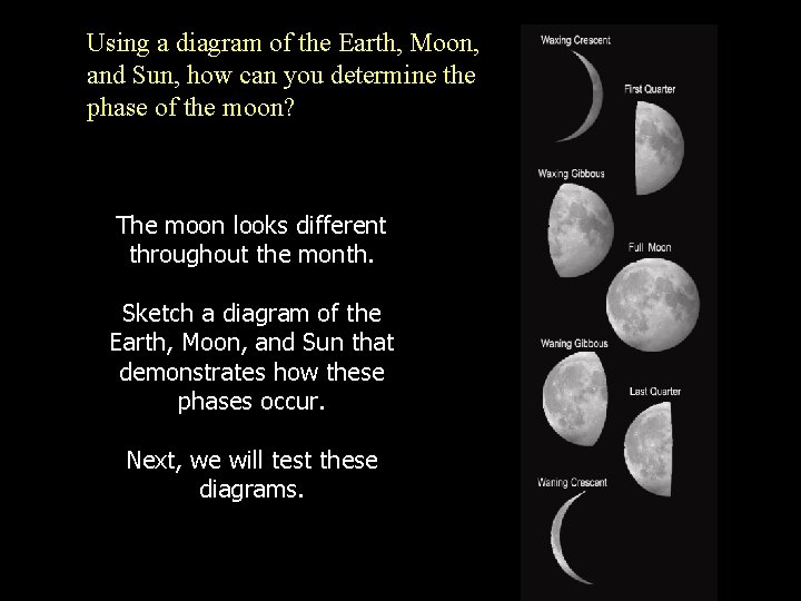 Using a diagram of the Earth, Moon, and Sun, how can you determine the