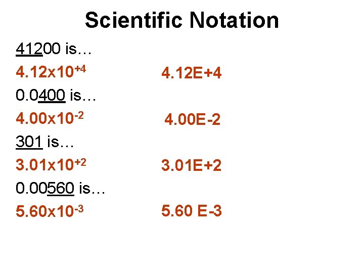 Scientific Notation 41200 is… 4. 12 x 10+4 0. 0400 is… 4. 00 x