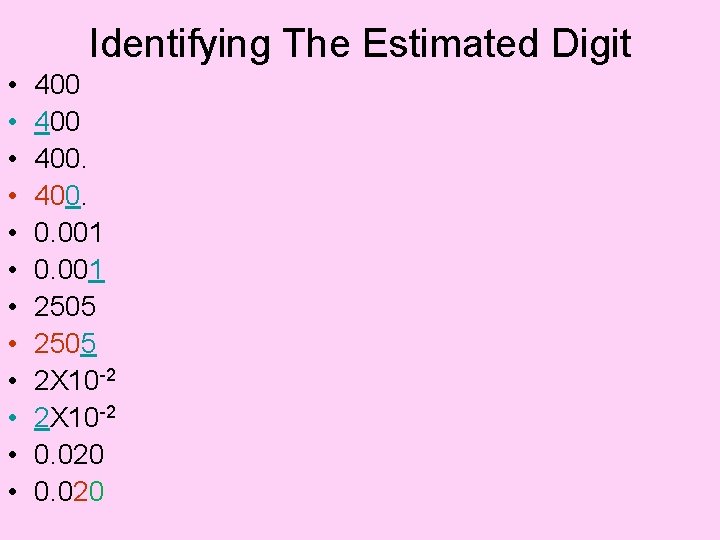 Identifying The Estimated Digit • • • 400 400. 0. 001 2505 2 X